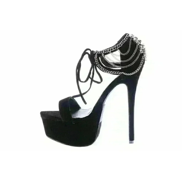 Scene Amorita Draped Chain-Link, Delicately Strapped Black Platform Sandal NIB - Picture 2 of 6